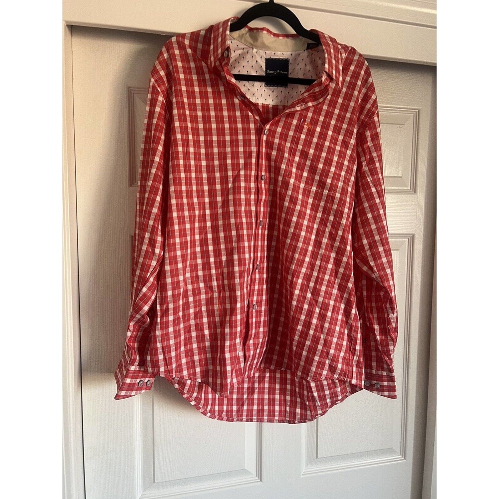 100% Cotton, Tommy Bahama Red Checkered Button Down, Sz Large Men’s
